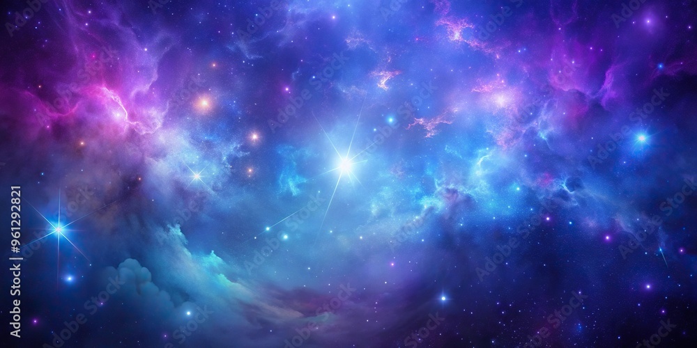 Wall mural asymmetrical mystical purple and blue galaxy clouds dreamy night cosmos background wallpaper