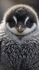 Naklejka premium A heartwarming depiction of a small, fluffy penguin chick