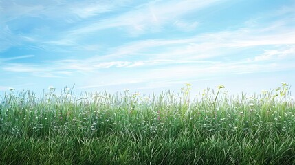 Fototapeta premium Background showcasing a meadow with tall grass swaying in the breeze wildflowers and a bright clear sky