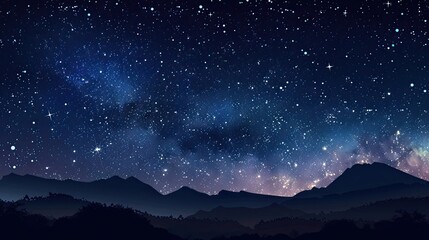 Fototapeta premium Background of a clear night sky with stars the Milky Way and mountain silhouettes