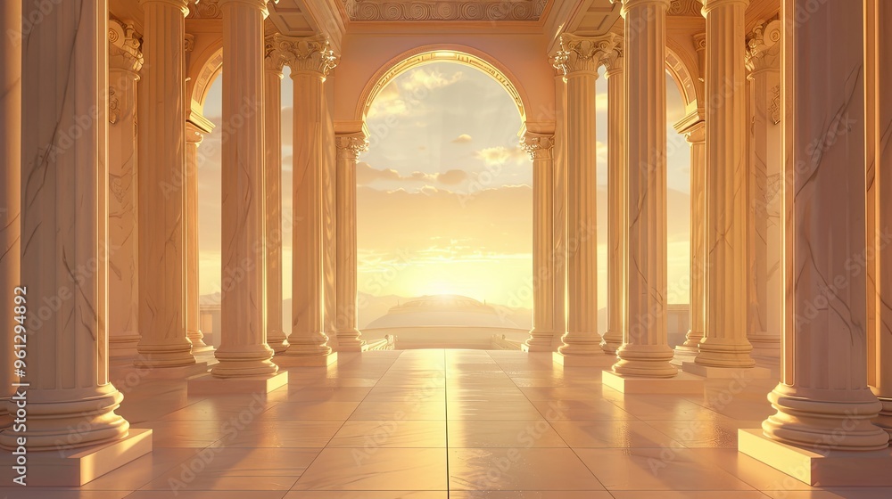 Canvas Prints Backdrop of a grand archway with ornate details and soft golden light under a clear sky