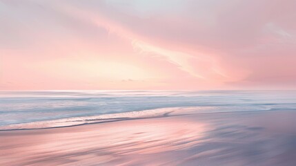 Obraz premium Background of a peaceful beach at dawn with wet sand gentle waves and pastel sky