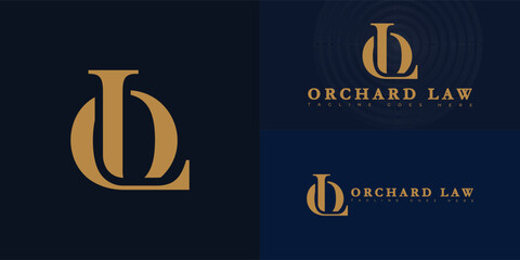 Modern vector initial letter OL or LO logo in gold color isolated on multiple background colors. The logo is suitable for general legal consulting service logo design inspiration templates.