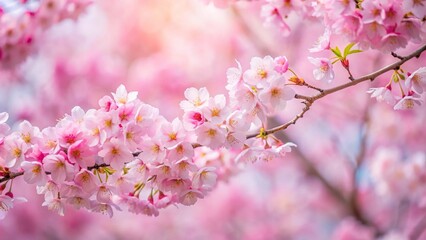 Asymmetrical soft pink cherry blossoms against a serene backdrop