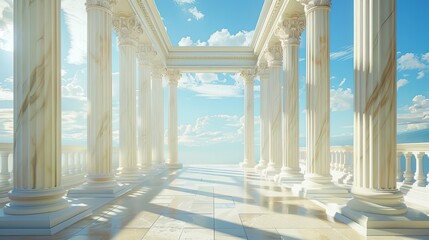 Fototapeta premium Neo-Classical colonnade backdrop with intricate capitals and a serene blue sky