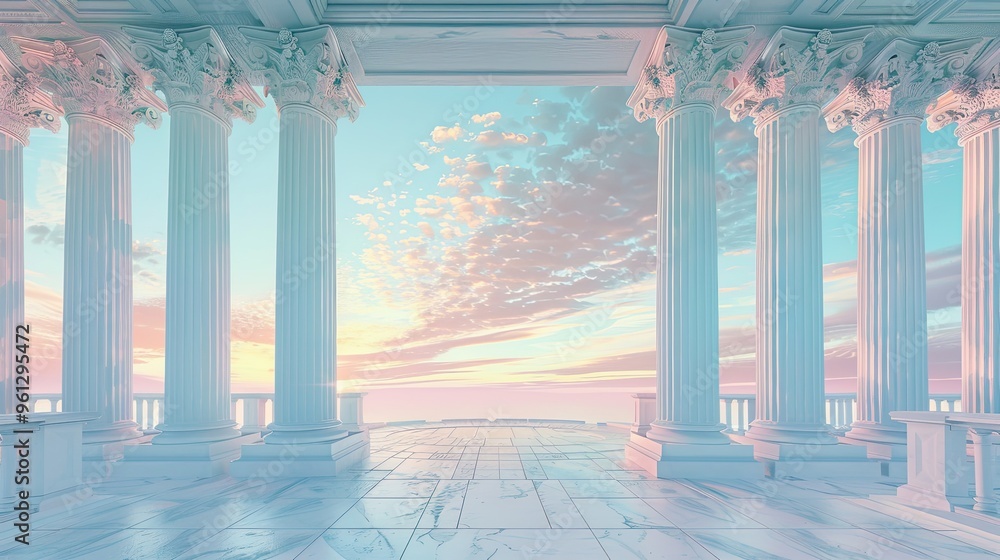 Sticker Neo-Classical colonnade background featuring detailed Doric columns and a soft sky