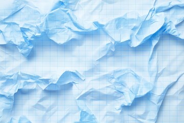 Obraz premium Crumpled blue checkered paper texture realisric vector illustration. White blank notebook sheet with grid, wrinkle and crease effect, note page mock up, educational template , ai