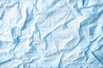 Fototapeta premium Crumpled blue checkered paper texture realisric vector illustration. White blank notebook sheet with grid, wrinkle and crease effect, note page mock up, educational template , ai