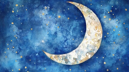 Naklejka premium Celestial Serenity: A Dreamy Watercolor Moonlit Night Scene