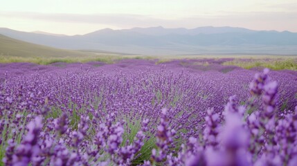 Fototapeta premium Lavender Field with Mountain Landscape