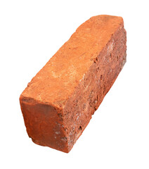 Side view of old red or orange brick isolated in png file format