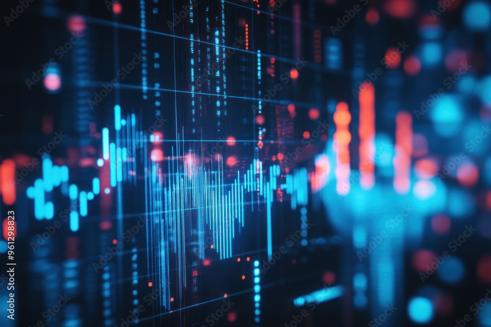 Poster abstract data visualization with blue and red color scheme