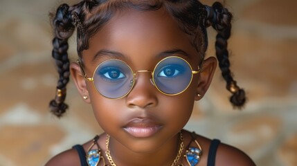 African American Girl with Braids and Sunglasses
