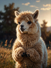 A heartwarming scene featuring a tiny alpaca
