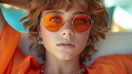 Close Up Portrait of Woman with Orange Sunglasses