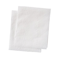 Top view of two pieces of folded white tissue paper or napkin paper in stack isolated on white background with clipping path