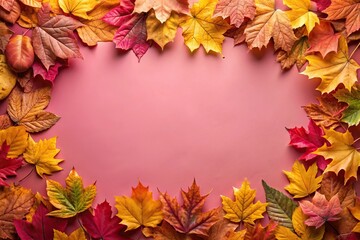 Autumn foliage border pink background with copy space Forced Perspective