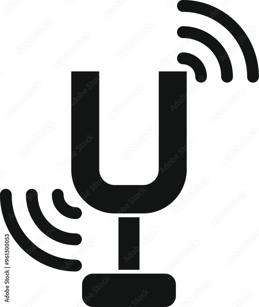 Poster black simple icon of a tuning fork vibrating and emitting sound waves