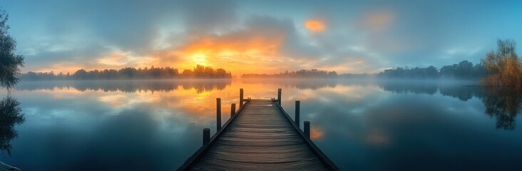 Serene Sunrise Over a Misty Lake