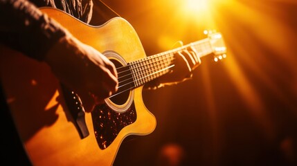 Obraz premium Acoustic Guitar Player Under Stage Lights