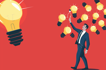 Businessman with Magnet Attracting Idea Light Bulbs, Symbolizing Imagination, Creativity, and Innovation for Profitable Business Ideas