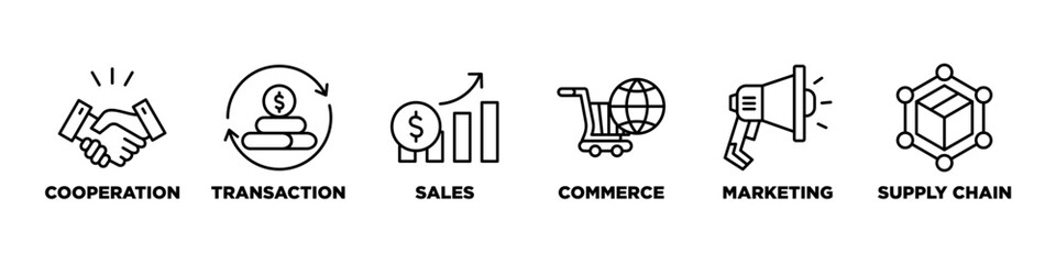 Business to business banner web icon vector illustration concept with icon of cooperation, commerce, transaction, sales, marketing, supply chain