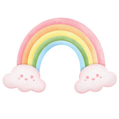 Cloud with rainbow.watercolor illustration.