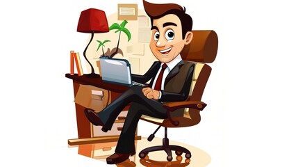 An office cartoon character standing in a professional environment. The character is wearing business attire and has a unique design. It is holding office tools and seems to be engaged in work - relat