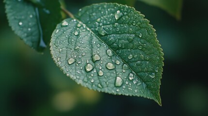 Morning Dew on Leaf, a serene moment capturing a single dewdrop glistening on a vibrant green leaf, symbolizing freshness and the beauty of nature at dawn