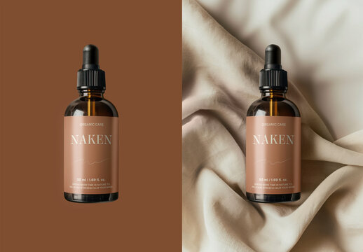 Branding Flatlay Skincare Dropper Bottle Label Mockup With Generative AI