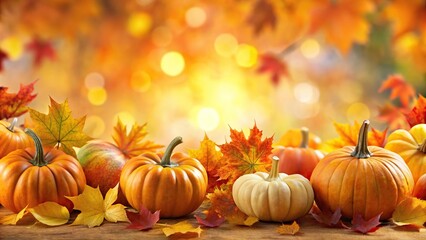 Naklejka premium Autumn seamless pattern with pumpkins and colorful fall leaves from a Worm's Eye View