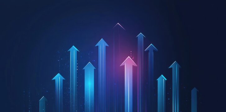 Abstract Upward Arrows,  Blue and Pink on a Dark Background