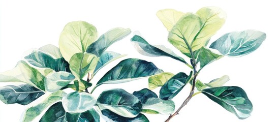 Stunning Botanical Watercolor of Green Leaves: A Beautiful Addition to Any Nature-Inspired Decor