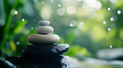 Obraz premium Calm Reflections, immersive audio experience featuring meditative nature sounds, promoting emotional balance, set in a minimalist and serene environment, fostering tranquility and relaxation