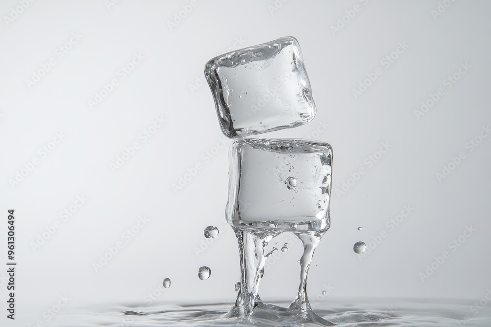 Aufkleber two ice cubes suspended above water, creating splashes and a refreshing visual effect.