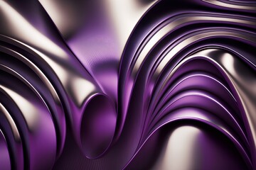 abstract metallic background with smooth lines in purple and silver colors, 3d render