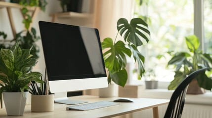 Fototapeta premium Modern Home Office Workspace with Plants