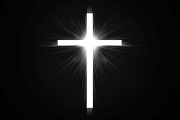 A glowing white cross emits radiant light against a dark background symbolizing hope faith and spirituality