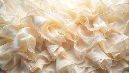 Background of silk ruffles ivory organza fabric texture minimalist