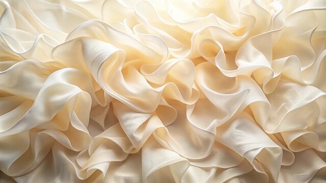 Background of silk ruffles ivory organza fabric texture minimalist