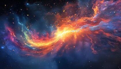 Vibrant swirling galaxy of fire and smoke, dancing flames in the sky create an exciting, wondrous cosmic event