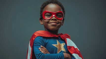 Super Hero Boy with Red Cape and Mask.