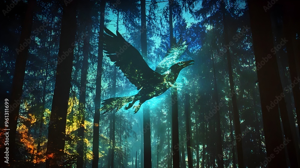 Aufkleber a captivating holographic display showcasing the extinct microraptor gliding effortlessly through a 