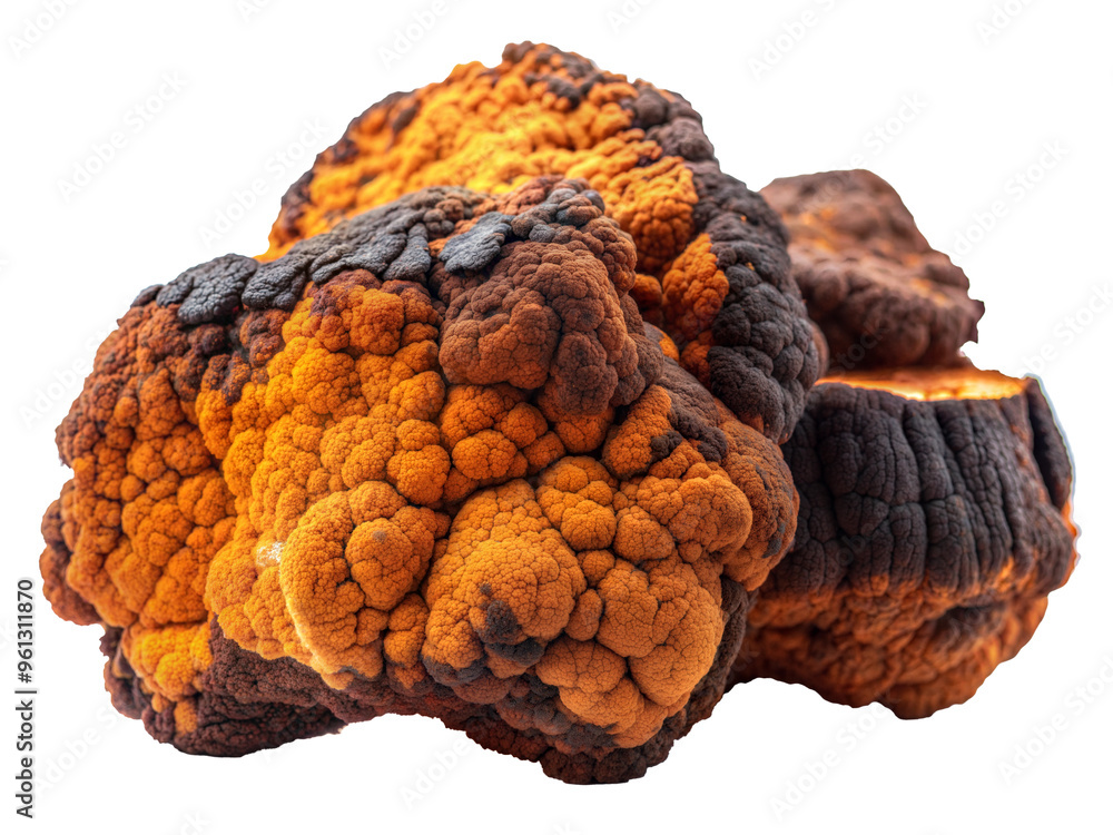 Wall mural chaga mushroom exhibiting vitality and health cut out. isolated on transparent background. copy spac