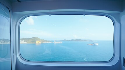 Fototapeta premium View from the ship's window of the bright blue sea and sky.