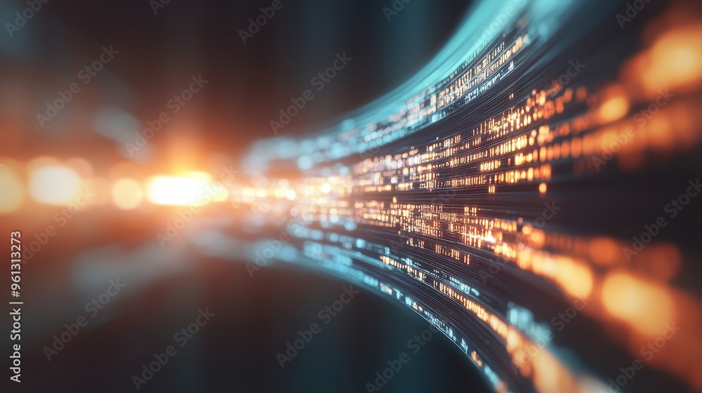 Aufkleber embarking on the innovative journey of a digital bridge through vibrant light and data flow