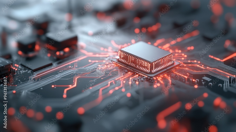 Poster exploring the intricacies of modern technology through a close-up of a circuit board design