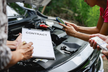 A car accident involves damaged vehicles, often resulting in broken bumpers,dents, and safety concerns. People including drivers and passengers, may face injuries.Post-accident examining the damage