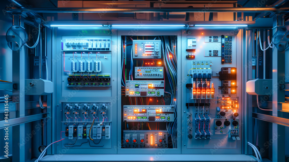 Poster a dynamic control panel reveals a complex network of switches and wires illuminated in blue, highlig