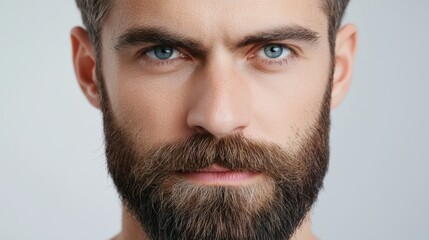 Obraz premium Symmetry in Facial Hair Growth, Discuss the symmetrical growth of facial hair in men, focusing on how mustaches, beards, and sideburns develop on both sides of the face for a balanced appearance